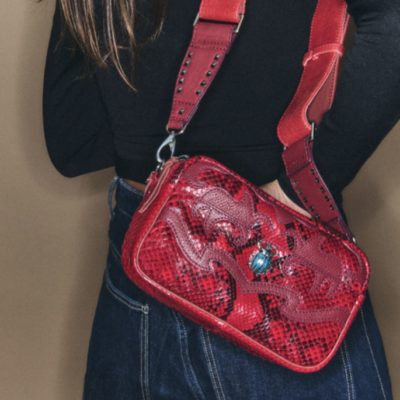 Sac Lily  Patchwork de python et de cuir rubis – Image 2
