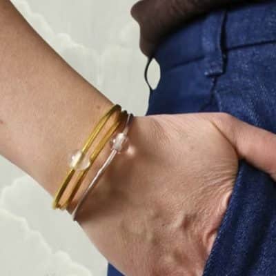 Jonc Bouddhiste Aura – Light Gold & Quartz transparent – Image 2