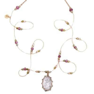 Collier Court Tibétain Quartz rutile
