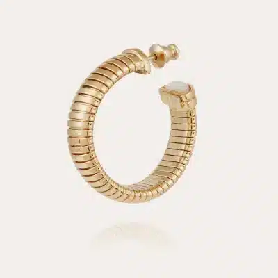 Boucles d'oreilles créoles Antigone dorées - Nacre blanche – Image 2
