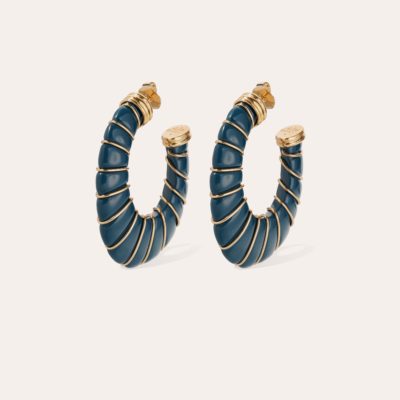Boucles d'oreilles Cyclade grand modèle acétate dorées - Bleu