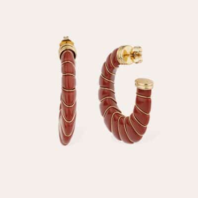 Boucles d'oreilles Cyclade petit modèle acétate dorées - Ocre rouge – Image 2