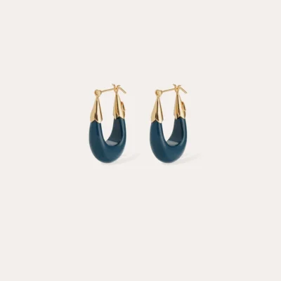 Boucles d'oreilles Ecume petit modèle acétate dorées - Bleu