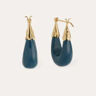 Boucles d'oreilles Ecume petit modèle acétate dorées - Bleu – Image 2