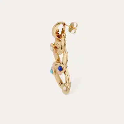 Boucles d'oreilles Mitsi grand modèle dorées - Lapis, Turquoise & Nacre blanche – Image 2