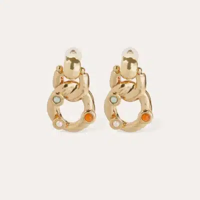 Boucles d'oreilles Mitsi petit modèle dorées - Cornaline, Amazonite & Nacre blanche