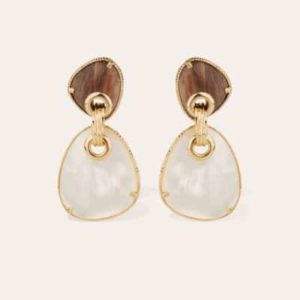 Boucles d'oreilles Silia grand modèle dorées - Bois & Nacre blanche