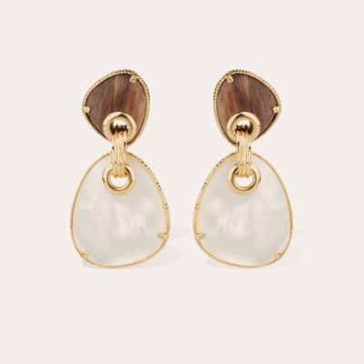Boucles d'oreilles Silia grand modèle dorées - Bois & Nacre blanche
