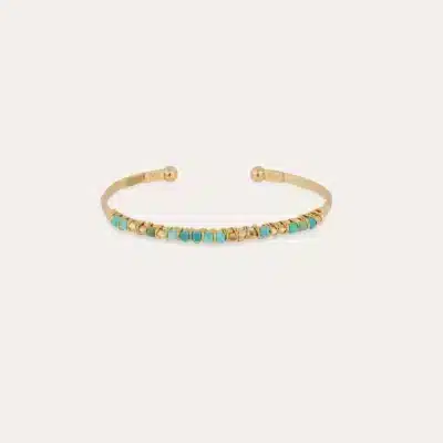 Bracelet Lyre jonc petit modèle doré - Turquoise