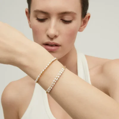 Bracelet Lyre jonc grand modèle doré - Nacre blanche