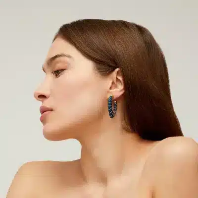 Boucles d'oreilles Cyclade petit modèle acétate dorées - Bleu – Image 3