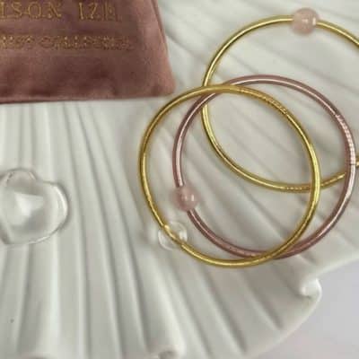 Jonc Bouddhiste Aura – Light Gold & Quartz transparent