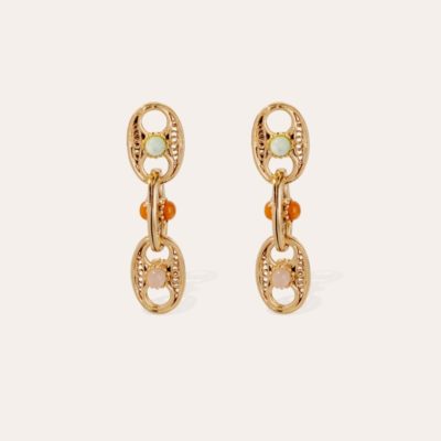 Boucle d'oreilles Carthage dorées - Amazonite, Cornaline & Quartz rose