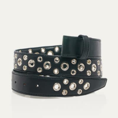 Ceinture Scarabée  Cuir Nappa Noir Avec Oeillets – Image 2