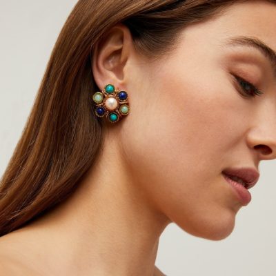 Boucles d'oreilles Augusta dorées - Lapis, Turquoise & Amazonite – Image 3