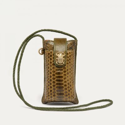 Etui Double Marcus  Python et Cuir Suédé kaki
