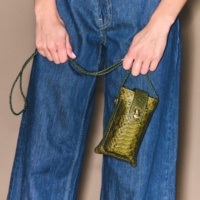 Etui Double Marcus  Python et Cuir Suédé kaki – Image 2