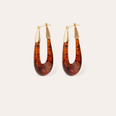 Boucles d'oreilles Écume grand modèle acétate dorées - Marron
