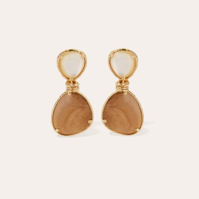 Boucles d'oreilles Silia dorées - Bois & Nacre blanche