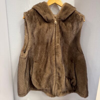 Gilet fourrure capuche taupe