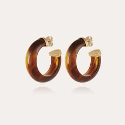 Boucles d'oreilles créoles Abalone acétate dorées - Marron