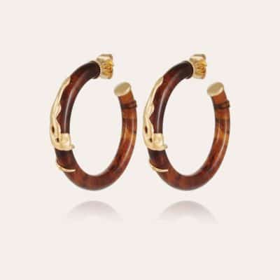 Boucles d'oreilles créoles Cobra acétate dorées - Marron