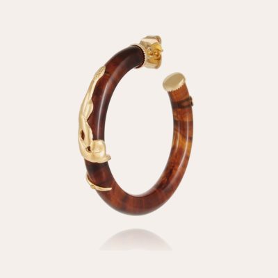 Boucles d'oreilles créoles Cobra acétate dorées - Marron – Image 3