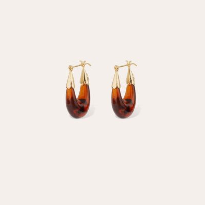 Boucles d'oreilles Ecume petit modèle acétate dorées - Marron