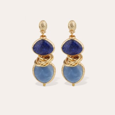 Boucles d'oreilles Sirena dorées - Saphir & Calcédoine