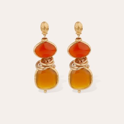 Boucles d'oreilles Sirena dorées - Cornaline & Citrine