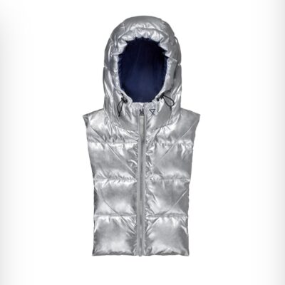 Capuche doudoune argentée et bleu marine