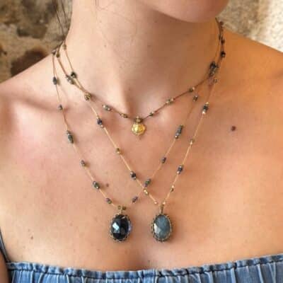 Collier Court Tibétain Labradorite