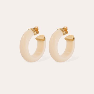 Boucles d'oreilles créoles Abalone acétate dorées - Ivoire