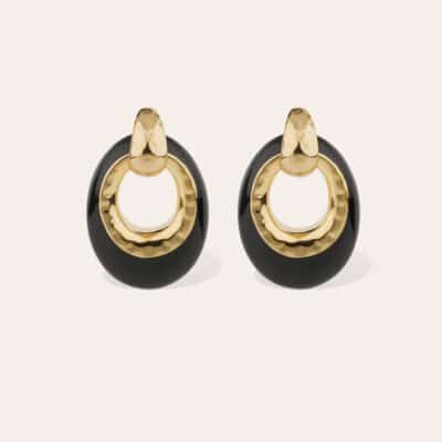 Boucles d'oreilles Selva grand modèle acétate dorées - Noir