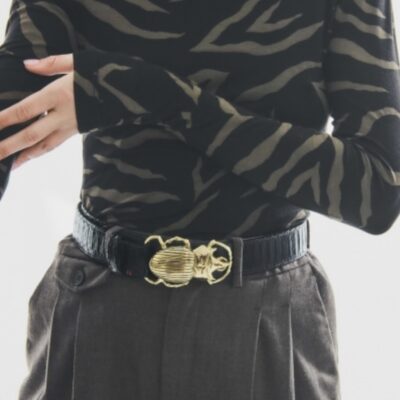 Ceinture Scarabée  Python Noir Boucle Or