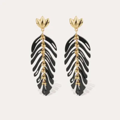 Boucles d'oreilles Cavallo acétate dorées - Noir