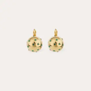 Boucles d'oreilles Comète grand modèle dorées vert