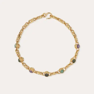 Collier Amarante cabochons doré - Améthyste & Jaspe verte