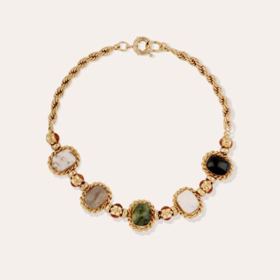 Collier Amarante doré - Vesonite, Basalte noir & Bois