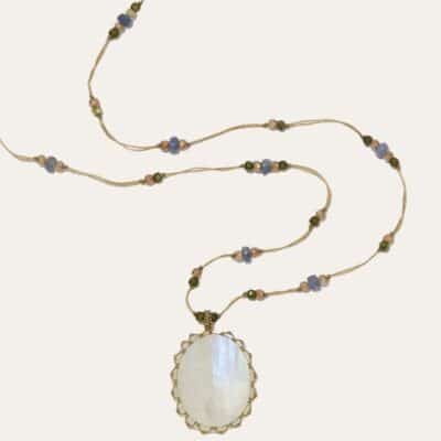 Sautoir tibétain Moonstone - Mix Saphir