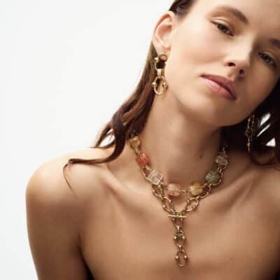Collier Rainbow Square multi - Cornaline, Amazonite et Cristal de roche
