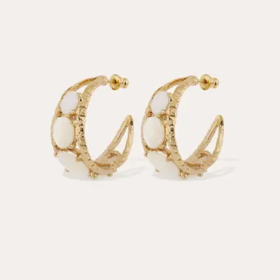 Boucles d'oreilles Orea cabochons - Nacre blanche dorées