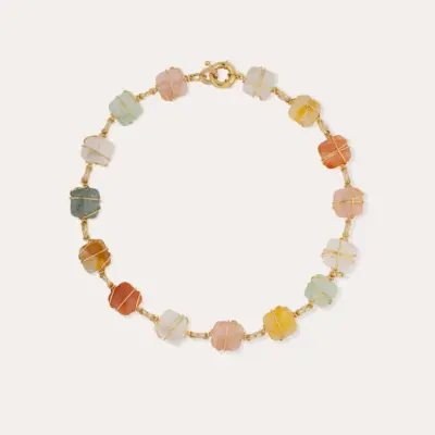 Collier Rainbow Square multi - Cornaline, Amazonite et Cristal de roche