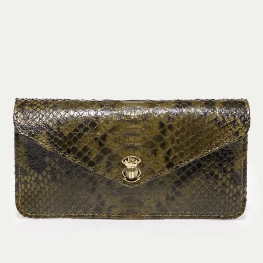 Portefeuille Alex Long Python Kaki