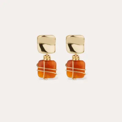 Boucles d'oreilles Rainbow Square petit modèle Cornaline Métal doré