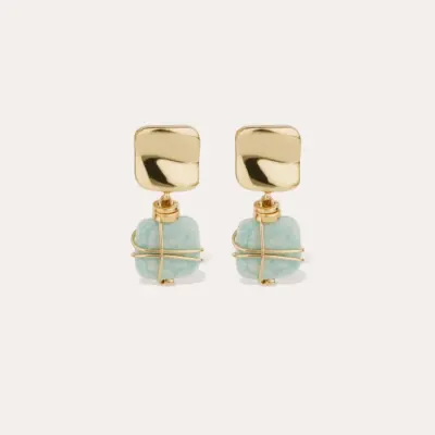 Boucles d'oreilles Rainbow Square petit modèle Amazonite Métal doré